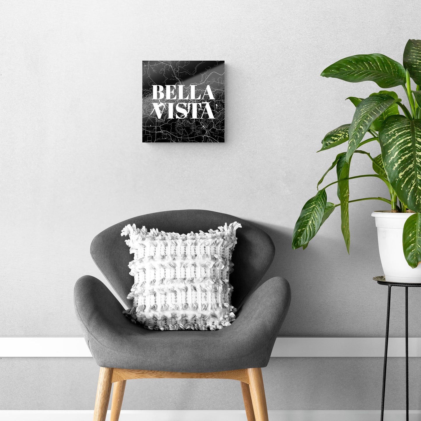 Minimalist B&W Arkansas Bella Vista Map | Hi-Def Glass Art | Eaches | Min 1