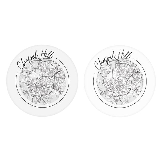 Minimalistic B&W North Carolina Chapel Hill Map| Absorbent Car Coasters | Set of 2 | Min 4