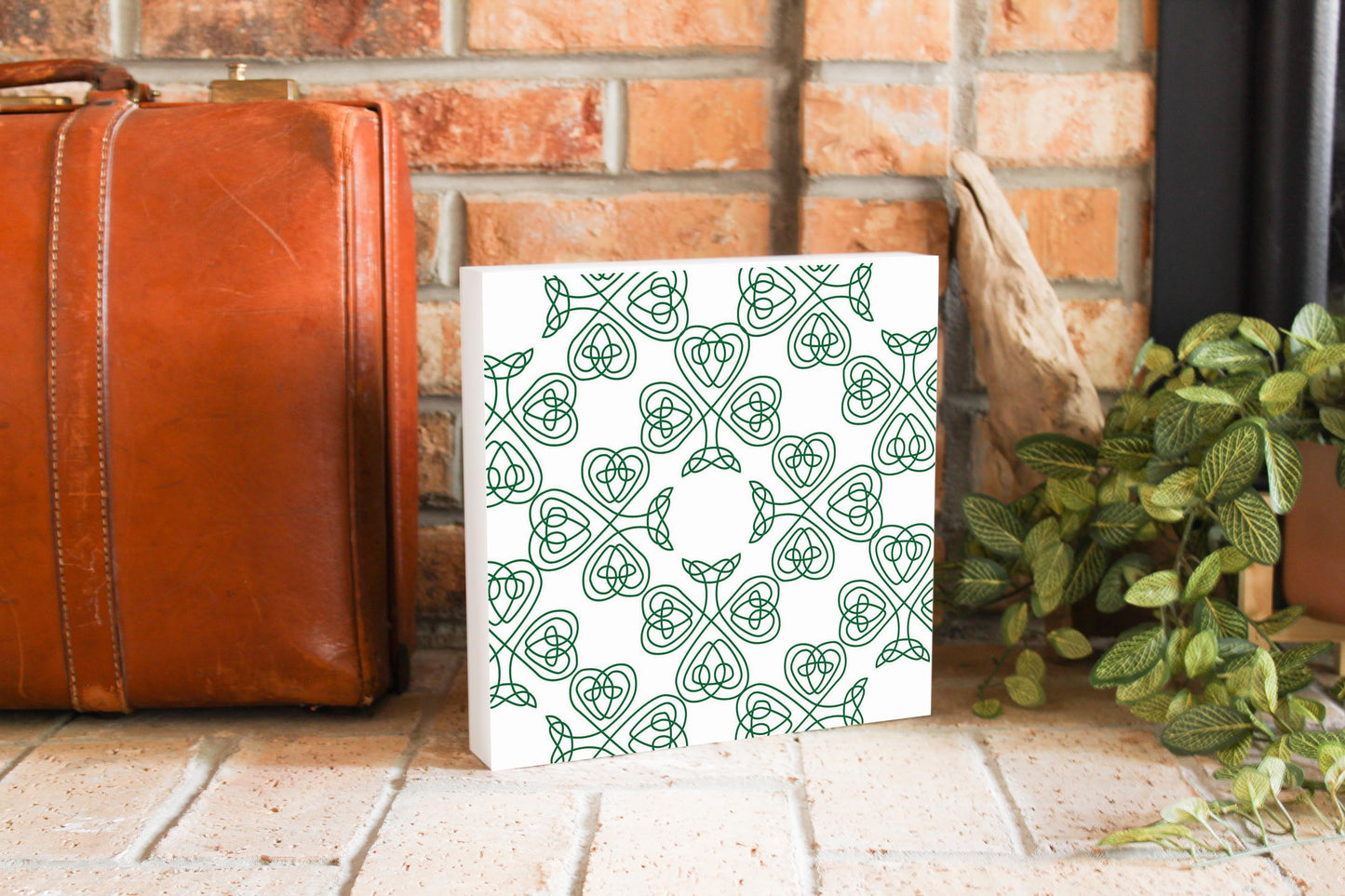 White Green Shamrock Pattern | Wood Block | Eaches | Min 2