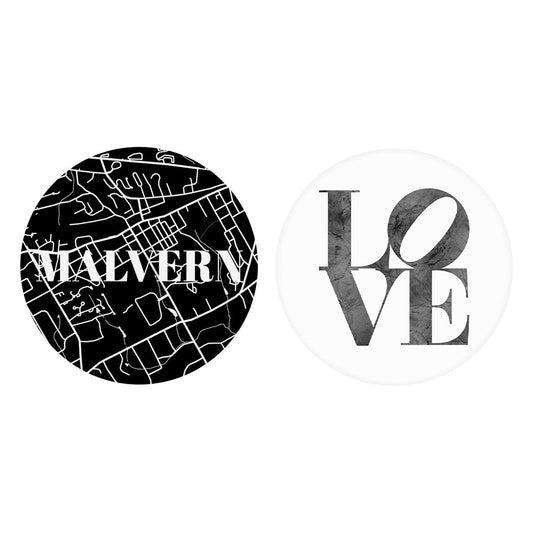 Minimalistic B&W Pennsylvania Malvern Map Love| Absorbent Car Coasters | Set of 2 | Min 4