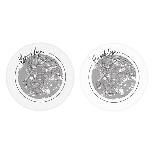 Minimalistic B&W New York Brooklyn Circle Map| Absorbent Car Coasters | Set of 2 | Min 4