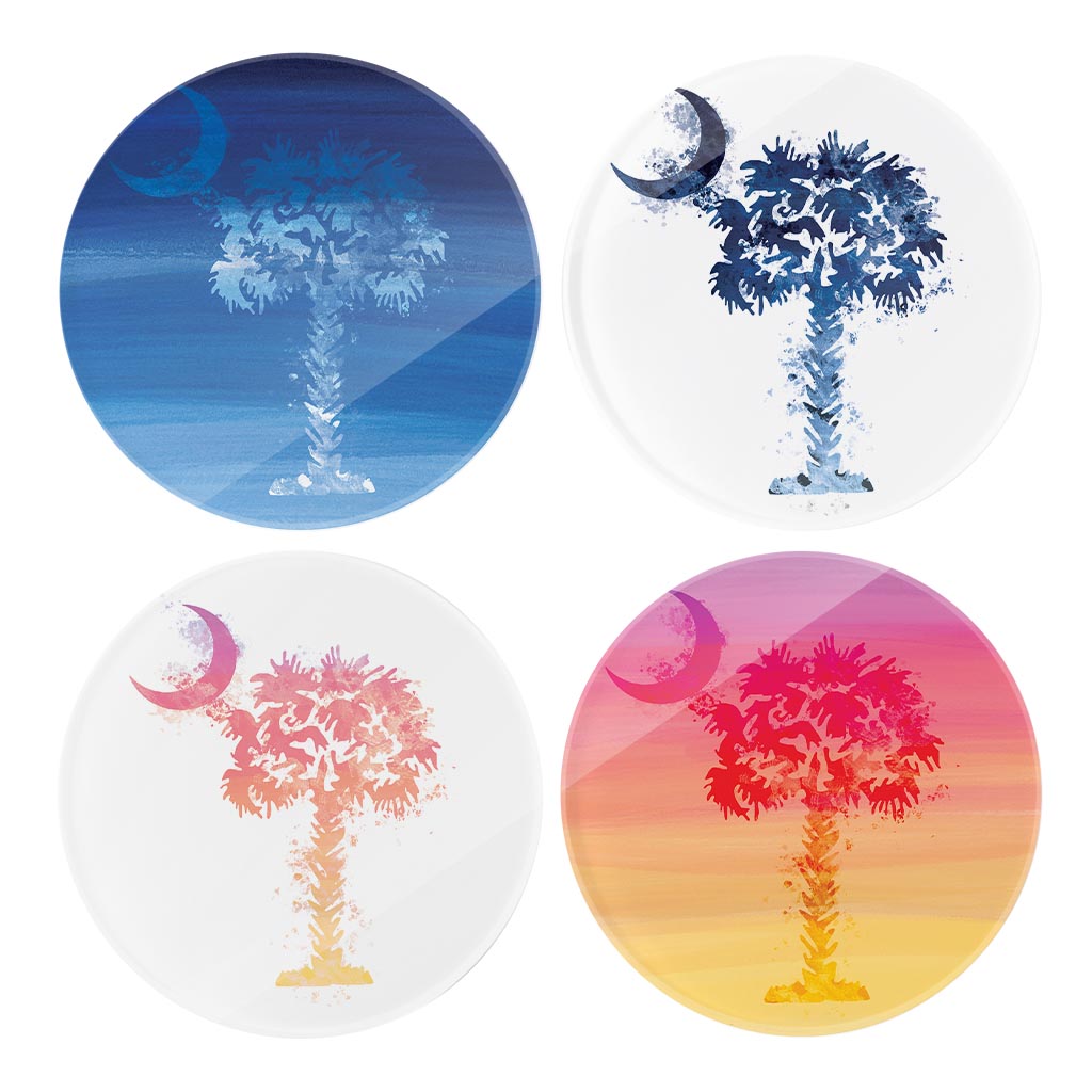 South Carolina Water Color Palm Trees| Hi-Def Glass Coasters | Set of 4 | Min 2