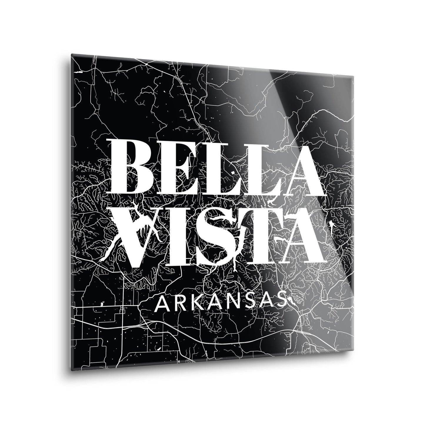 Minimalist B&W Arkansas Bella Vista Map State | Hi-Def Glass Art | Eaches | Min 2