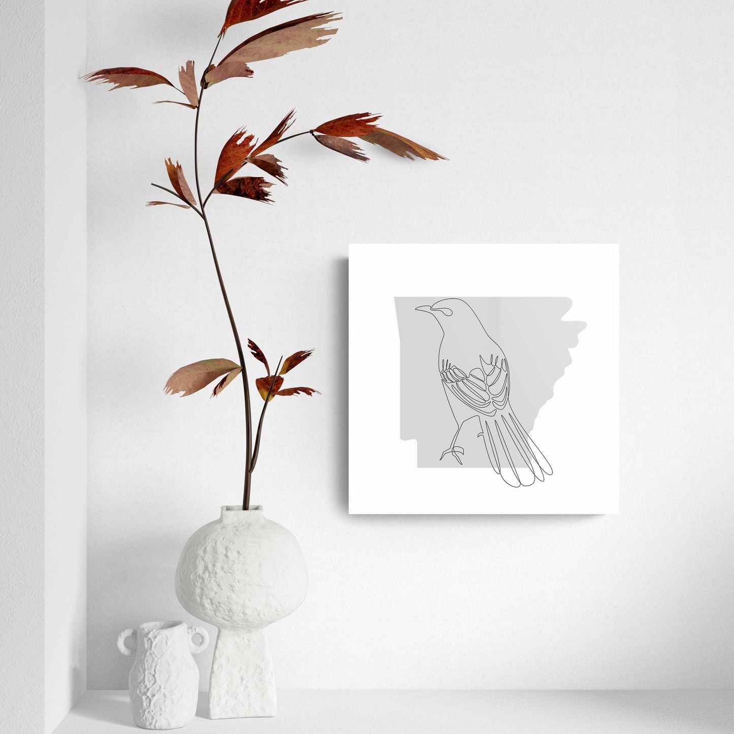 B&W Minimalist Arkansas Single Line Bird | Hi-Def Glass Art | Eaches | Min 2