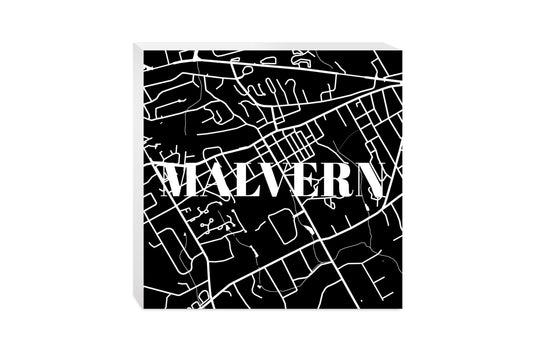 Minimalistic B&W Pennsylvania Malvern Map | Wood Block | Eaches | Min 2