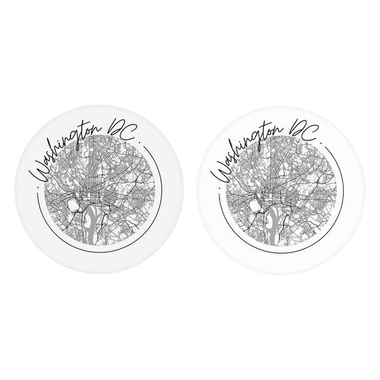 Minimalistic B&W Washington Dc Circle Map | Absorbent Car Coasters | Set of 2 | Min 4