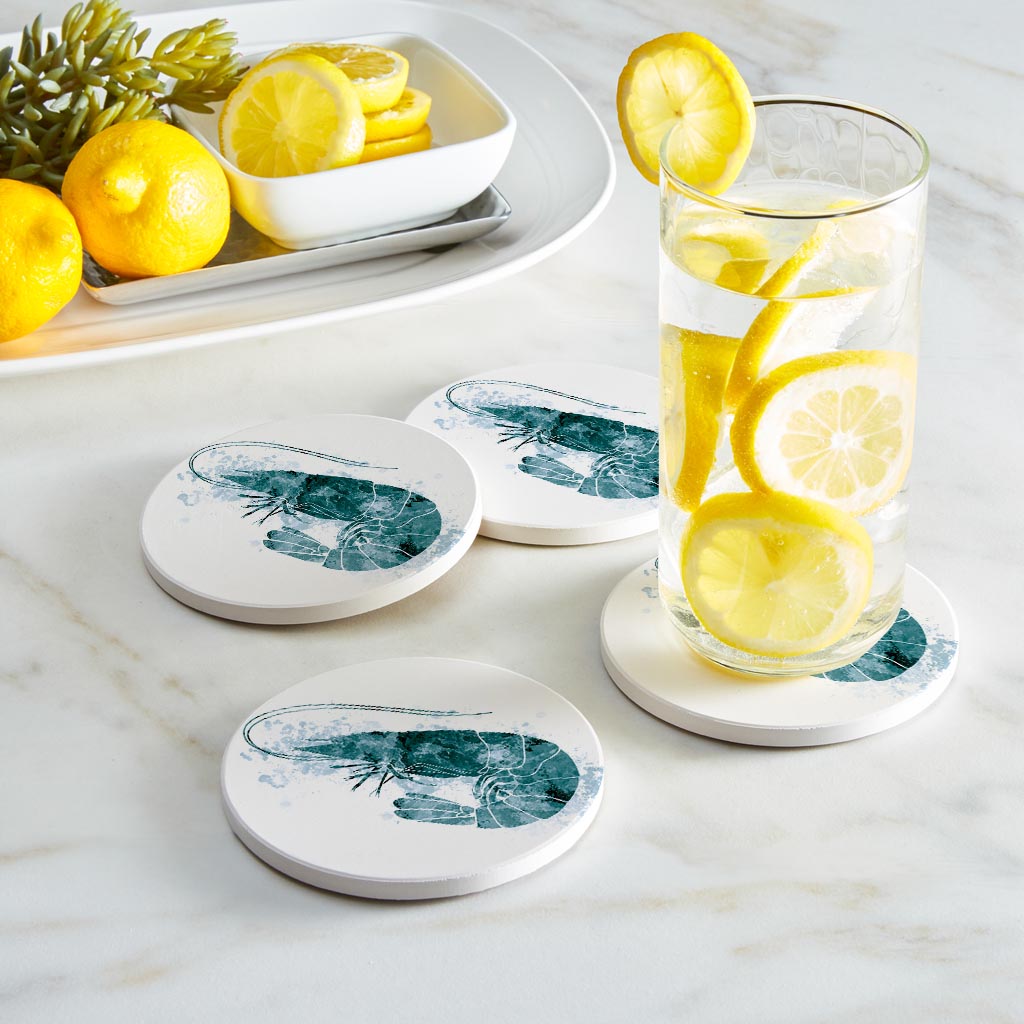 Blue White Water Color Shrimp | Absorbent Coasters | Set of 4 | Min 2