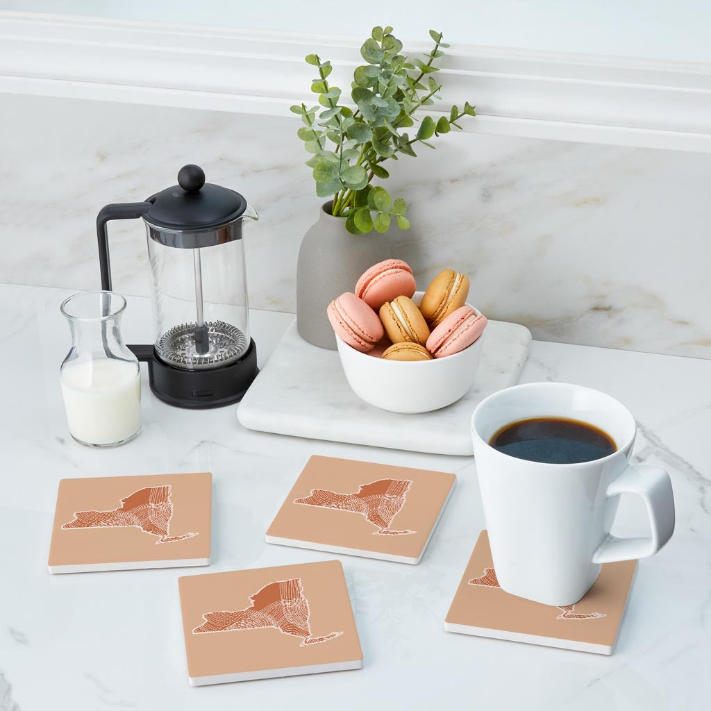 Modern Minimalist New York State Fluid Lines Light | Absorbent Coasters | Set of 4 | Min 2