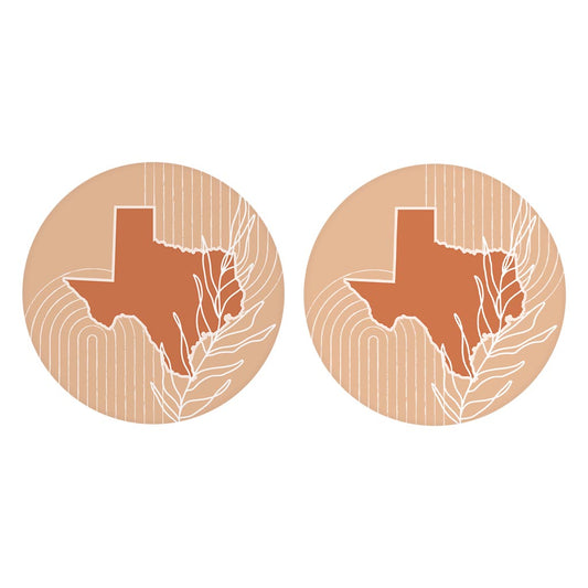 Modern Minimalist Texas State Shape With Leaf | Absorbent Car Coasters | Set of 2 | Min 4