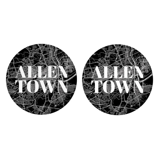 Minimalistic B&W Pennsylvania Allentown Map | Absorbent Car Coasters | Set of 2 | Min 4