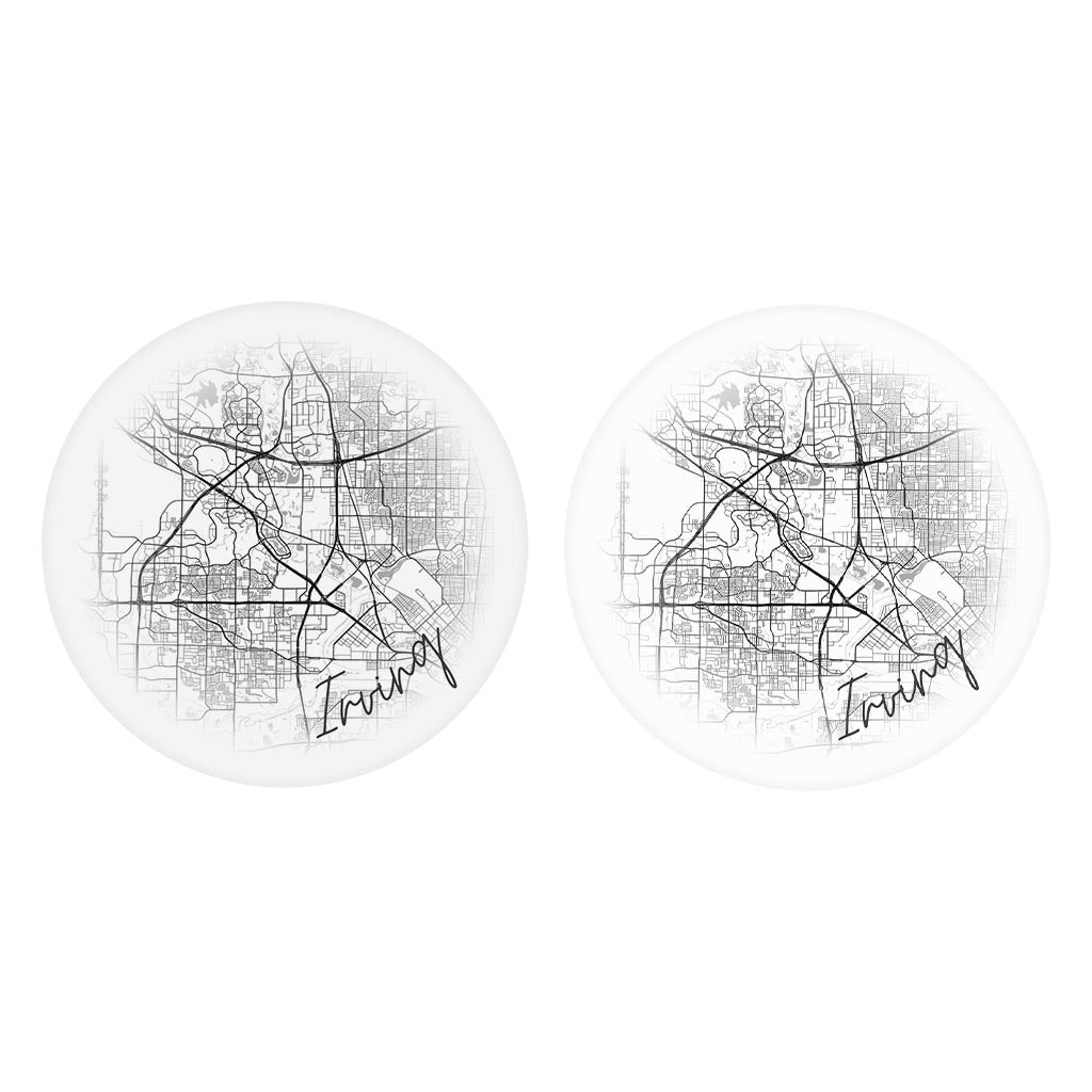 Minimalistic B&W Texas Irving Circle Map| Absorbent Car Coasters | Set of 2 | Min 4