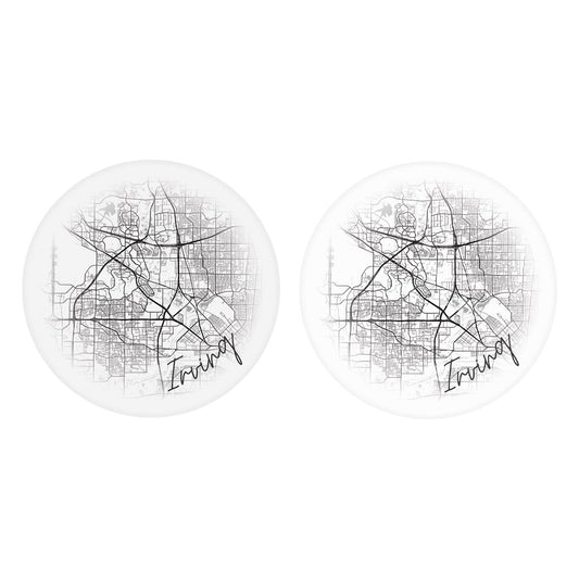 Minimalistic B&W Texas Irving Circle Map| Absorbent Car Coasters | Set of 2 | Min 4