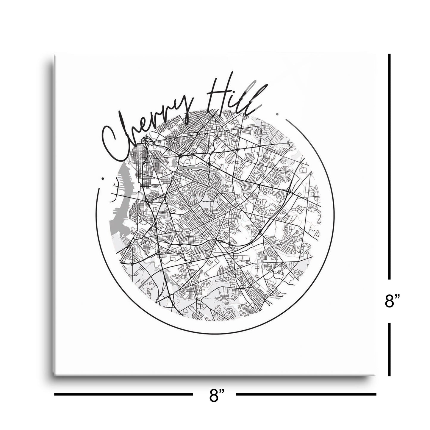 Minimalistic B&W New Jersey Cherry Hill Circle Map | Hi-Def Glass Art | Eaches | Min 2