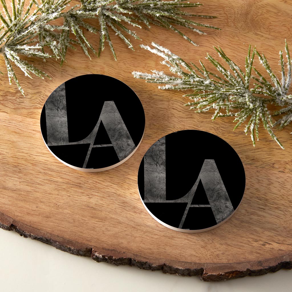 Modern Black Louisiana Initials | Absorbent Car Coasters | Set of 2 | Min 4