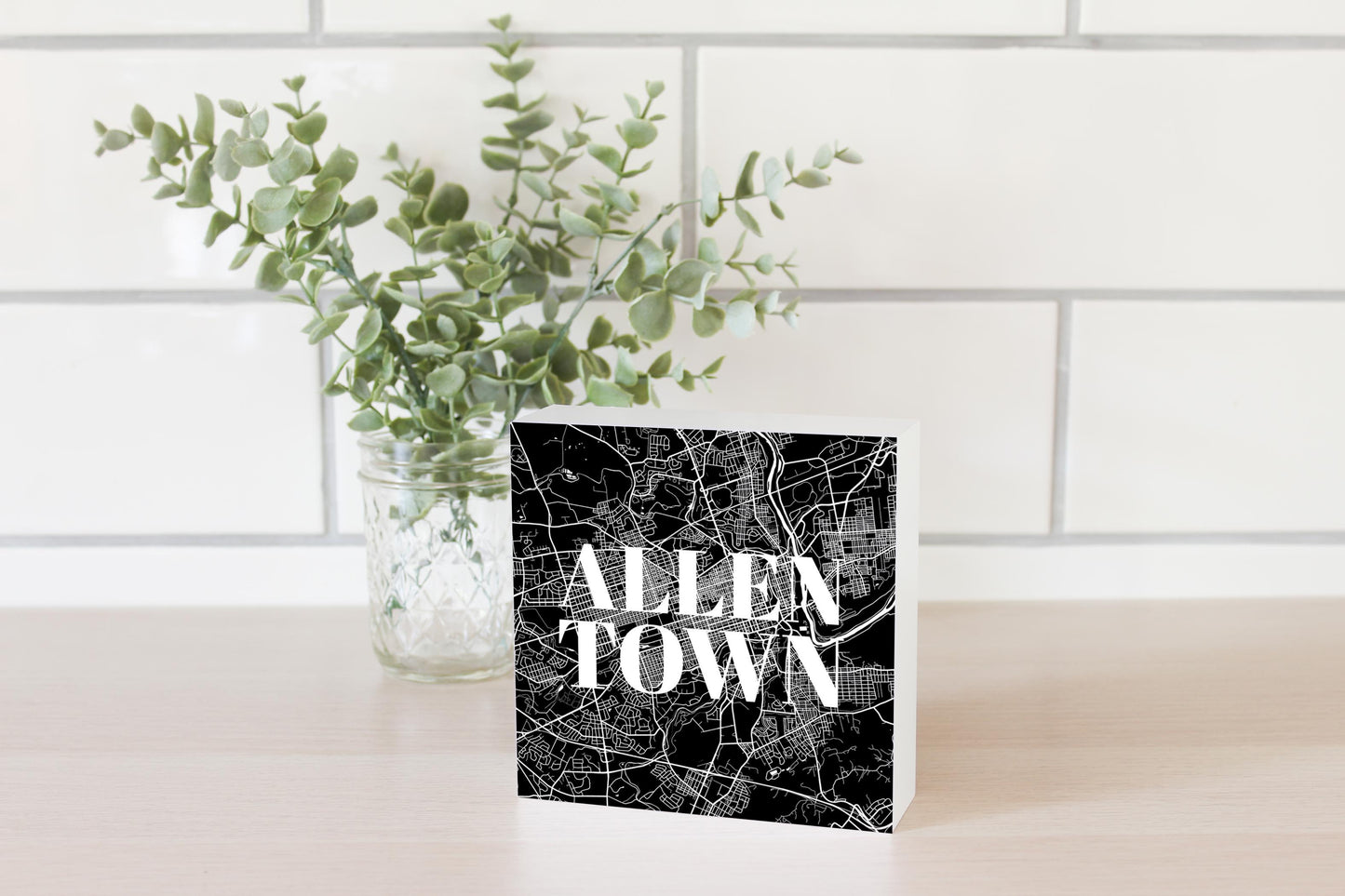 Minimalistic B&W Pennsylvania Allentown Map | Wood Block | Eaches | Min 4