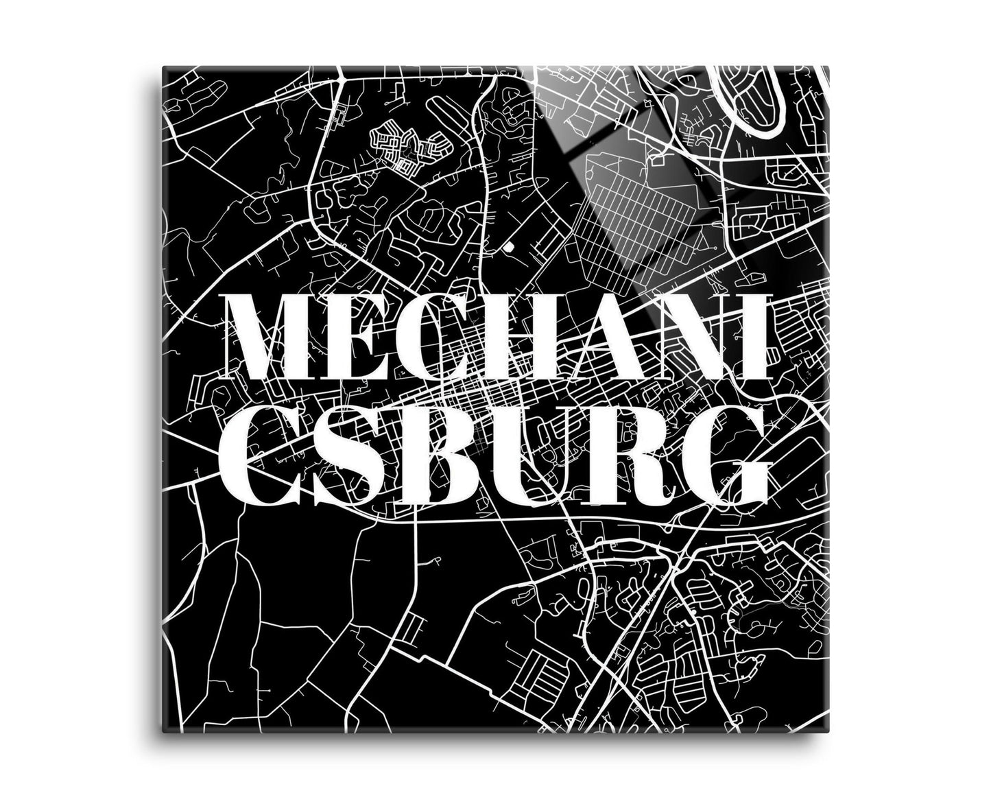 Minimalistic B&W Pennsylvania Mechanicsburg Map | Hi-Def Glass Art | Eaches | Min 2