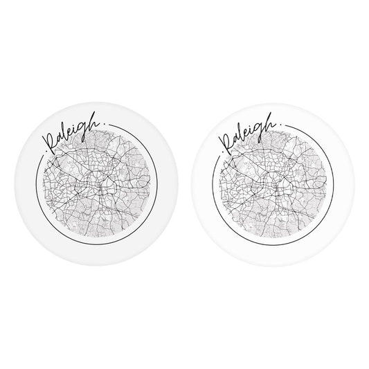 Minimalistic B&W North Carolina Raleigh Circle Map| Absorbent Car Coasters | Set of 2 | Min 4