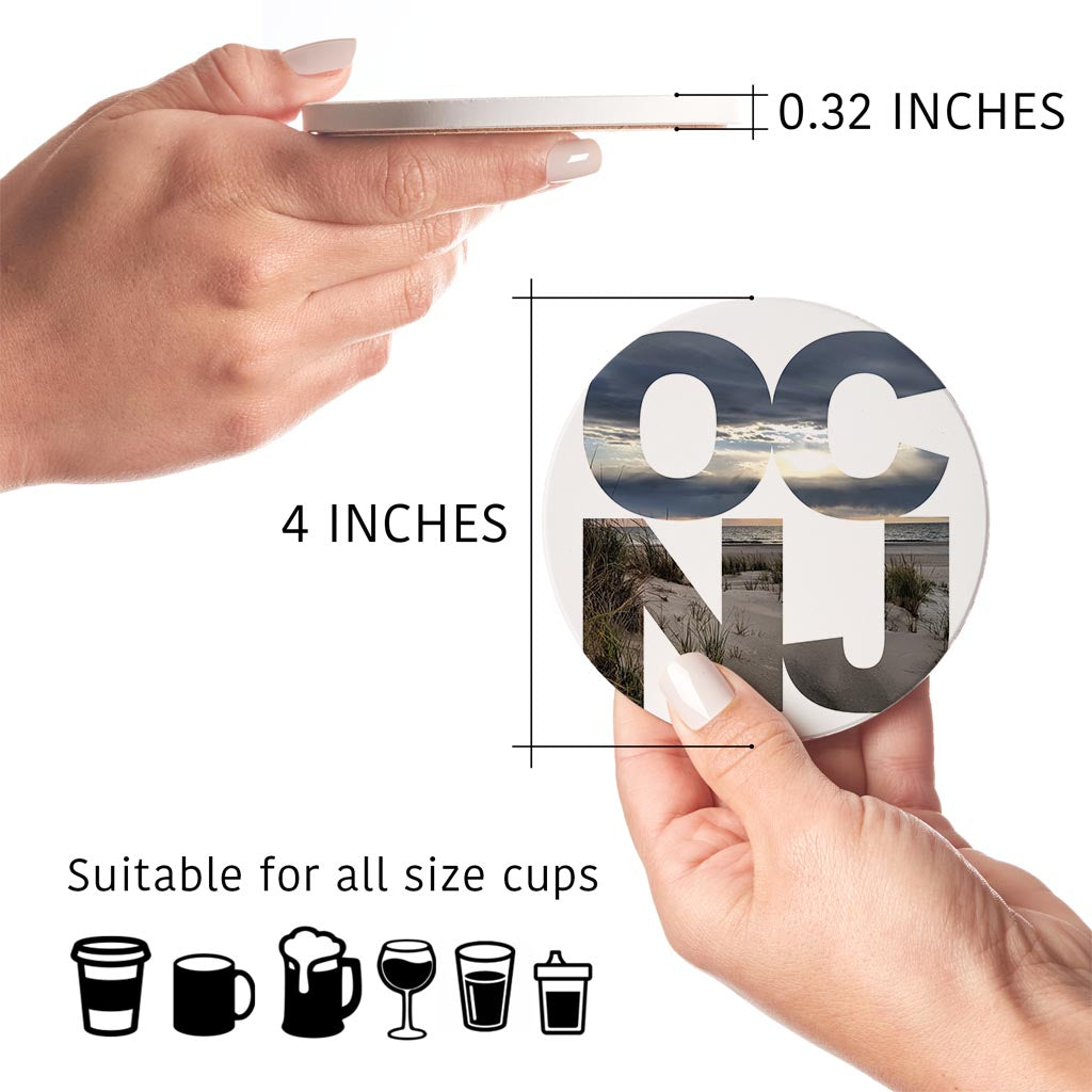 OCNJ Photo With Text | Absorbent Coasters | Set of 4 | Min 2