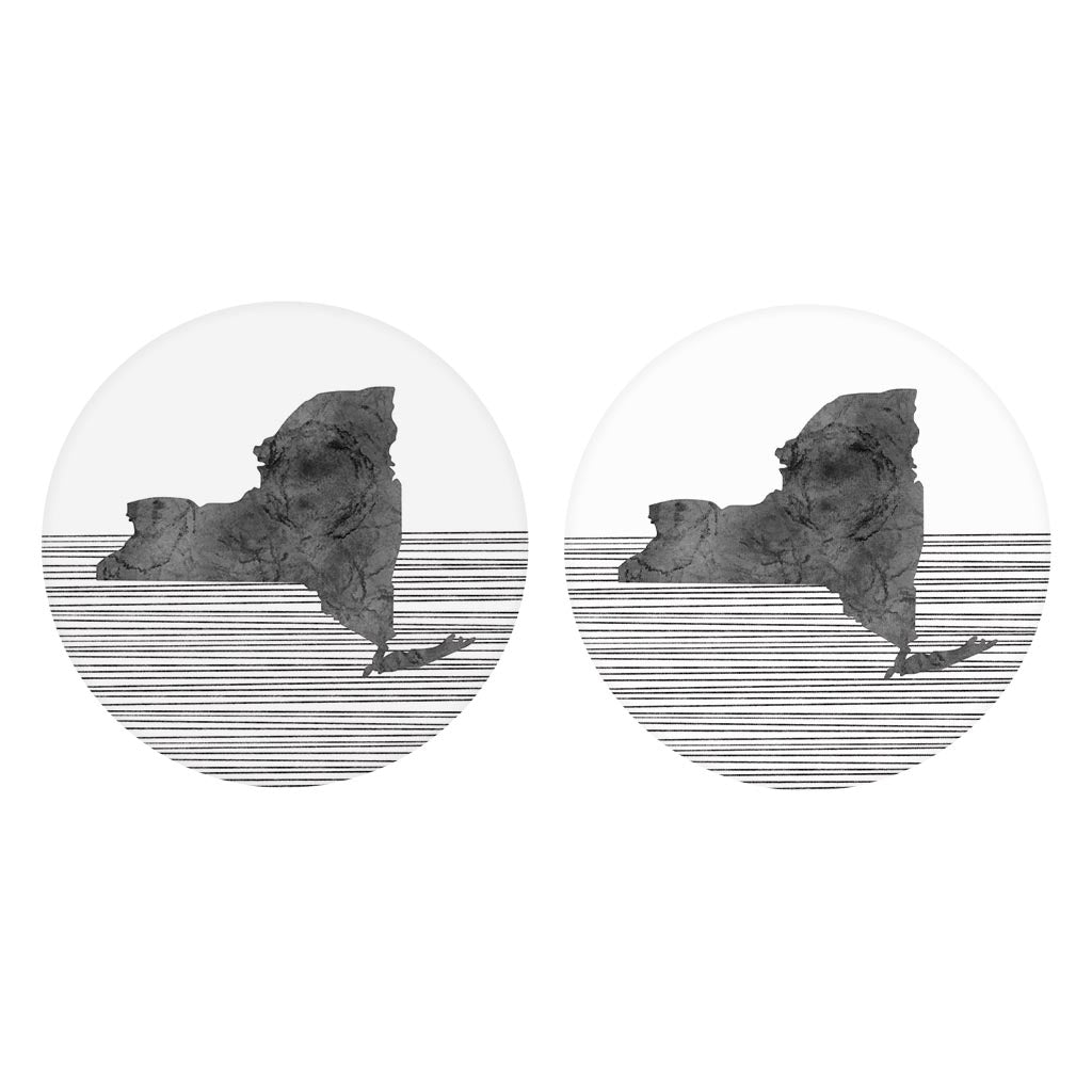Minimalistic B&W New York Shape Straight Lines | Absorbent Car Coasters | Set of 2 | Min 4