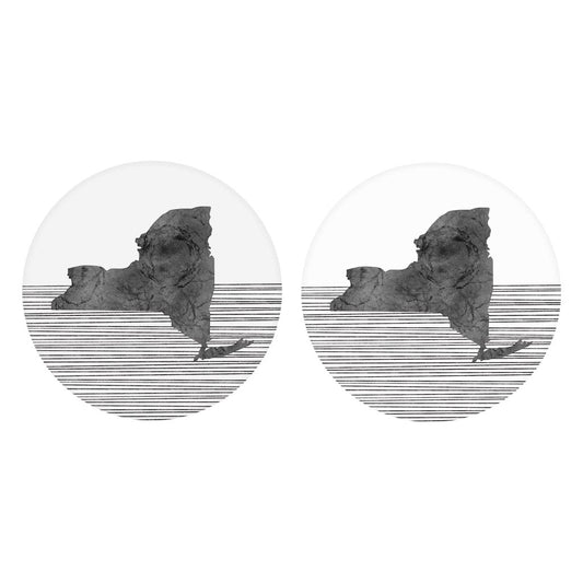Minimalistic B&W New York Shape Straight Lines | Absorbent Car Coasters | Set of 2 | Min 4
