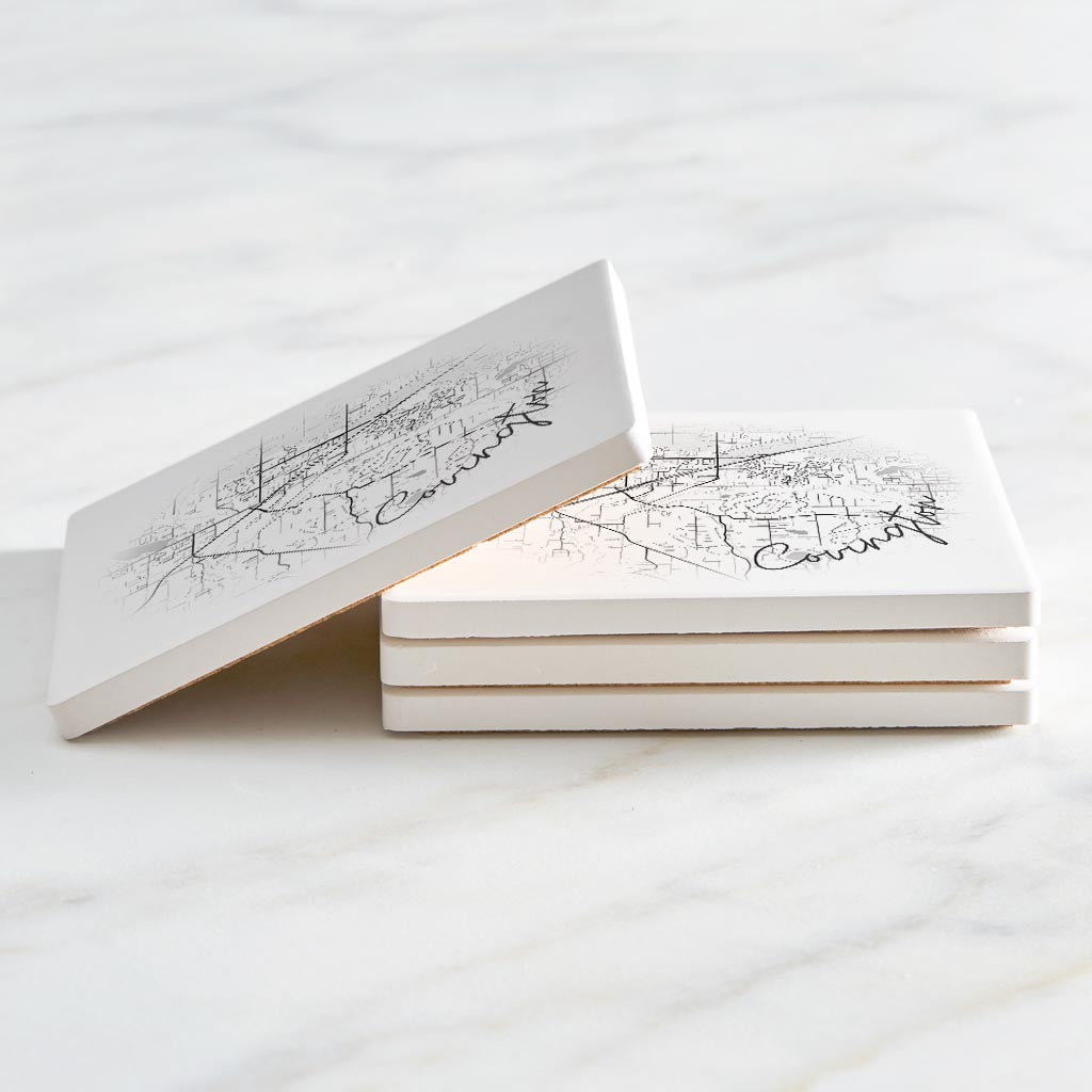 Minimalistic B&W Washington Covington Circle Map | Absorbent Coasters | Set of 4 | Min 2
