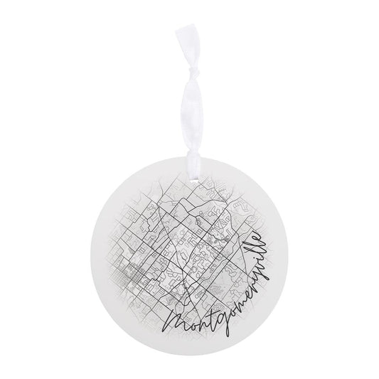 Minimalistic B&W Pennsylvania Montgomeryville Circle Map| Wood Ornament | Eaches | Min 6