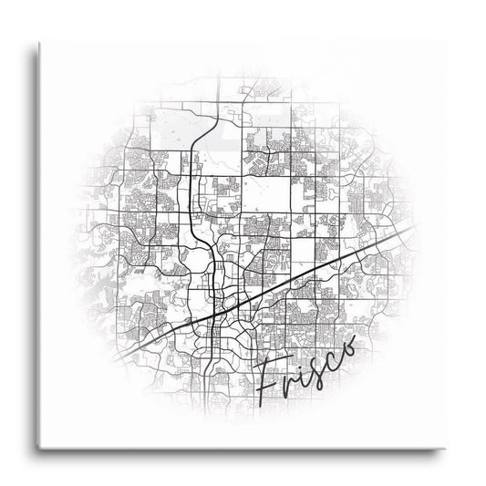 Minimalistic B&W Texas Frisco Circle Map | Hi-Def Glass Art | Eaches | Min 1