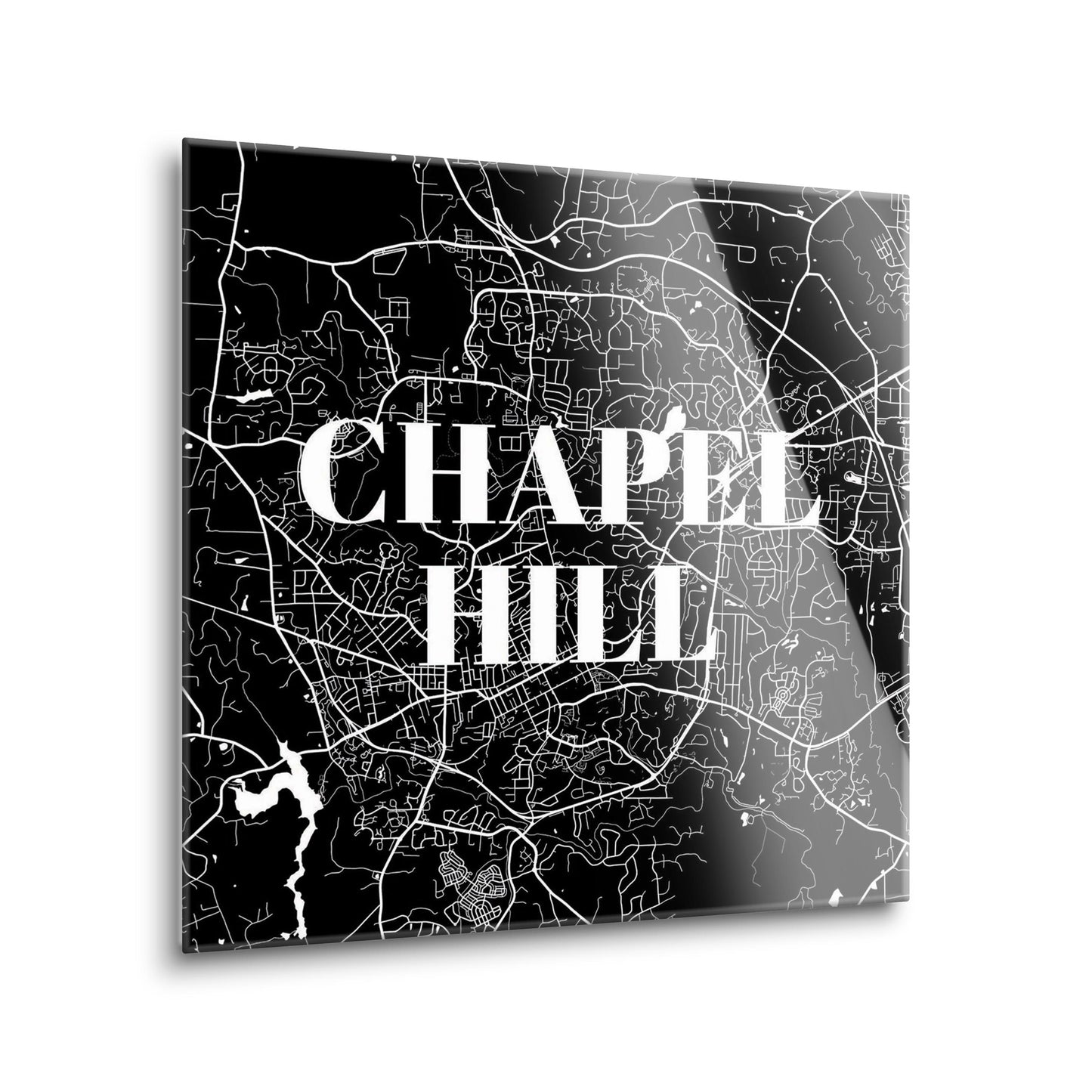 Minimalistic B&W North Carolina Chapel Hill Map | Hi-Def Glass Art | Eaches | Min 2