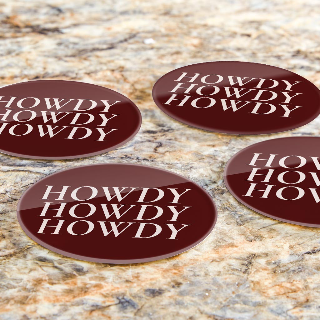 Modern Minimalist Texas Maroon Howdy | Hi-Def Glass Coasters | Set of 4 | Min 2