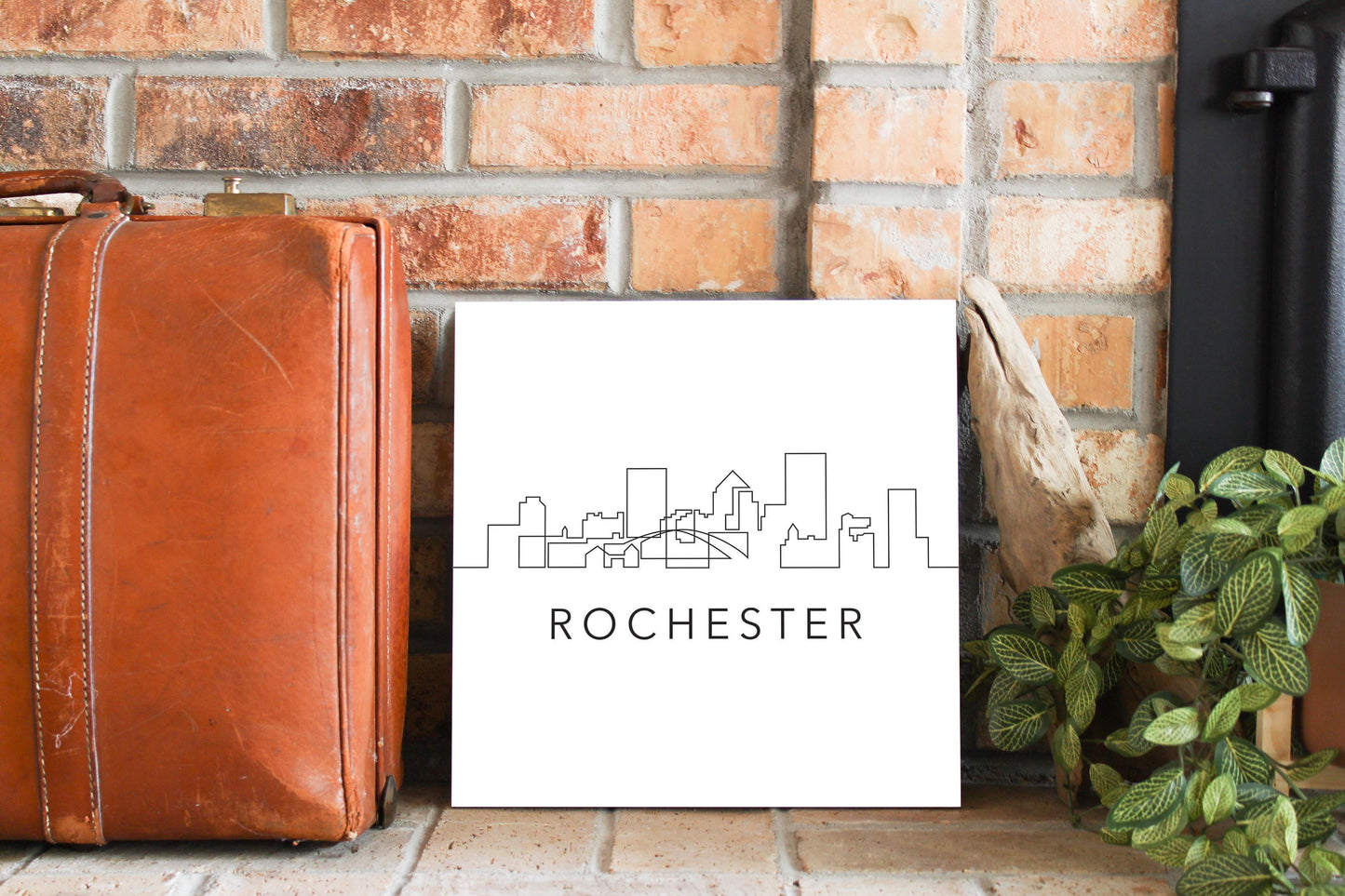 Minimalistic B&W New York Rochester Skyline | Wood Sign | Eaches | Min 2