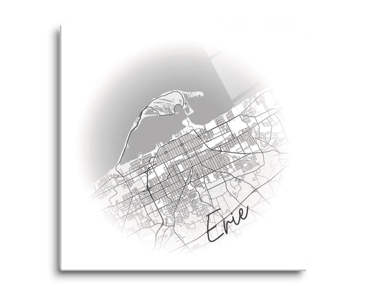 Minimalistic B&W Pennsylvania Erie Circle Map | Hi-Def Glass Art | Eaches | Min 2