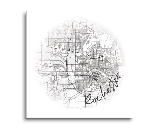 Minimalistic B&W New York Rochester Faded Circle Map | Hi-Def Glass Art | Eaches | Min 2