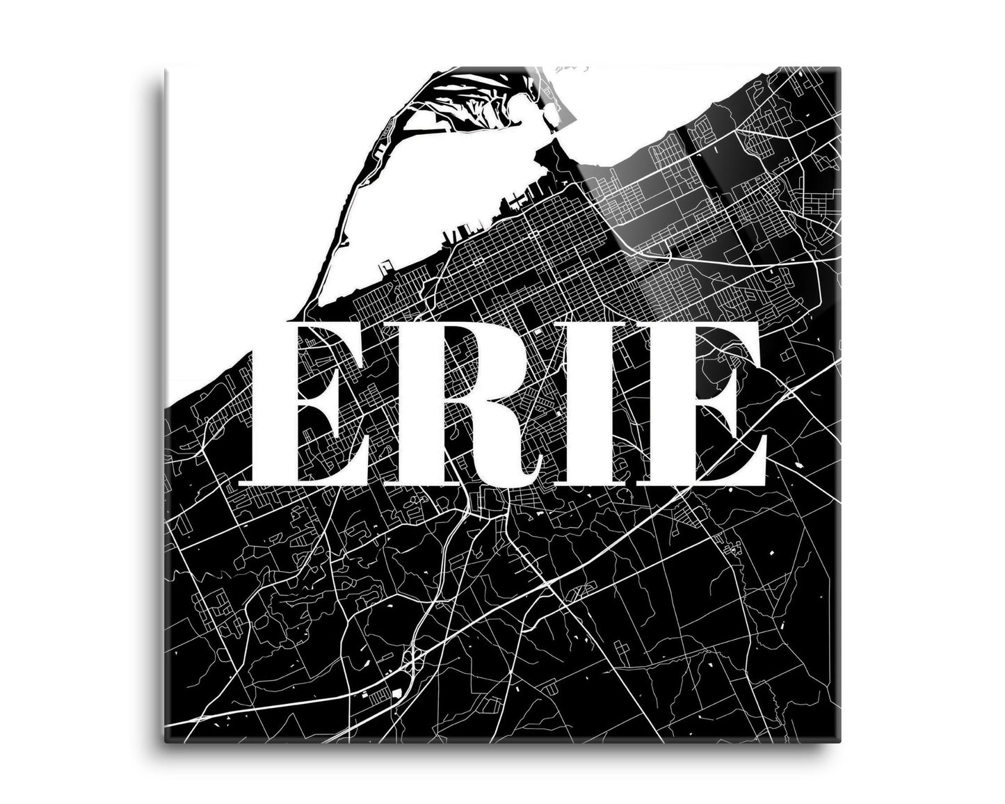 Minimalistic B&W Pennsylvania Erie Map | Hi-Def Glass Art | Eaches | Min 2