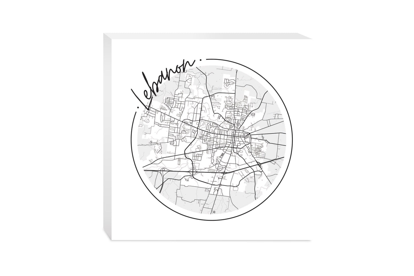 Minimalist B&W Tennessee Lebanon Circle Map | Wood Block | Eaches | Min 2