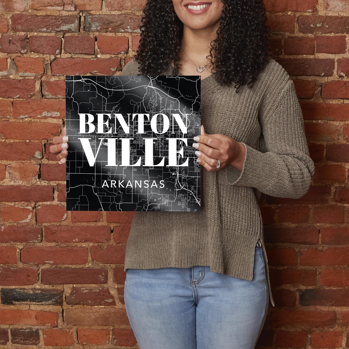 Minimalist B&W Arkansas Bentonville Map State | Hi-Def Glass Art | Eaches | Min 1