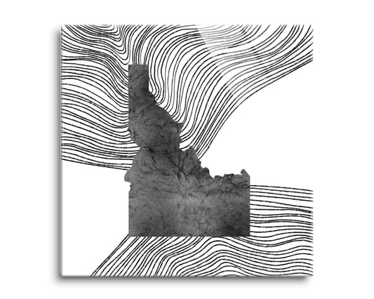 Minimalist B&W Idaho State With Fluid Lines | Hi-Def Glass Art | Eaches | Min 2