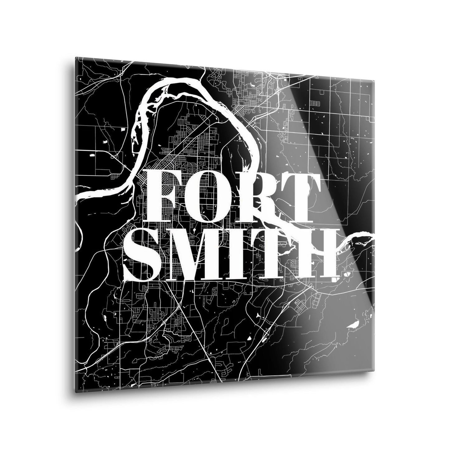 B&W Minimalist Arkansas Fort Smith Map | Hi-Def Glass Art | Eaches | Min 2