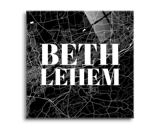 Minimalistic B&W Pennsylvania Bethlehem Map | Hi-Def Glass Art | Eaches | Min 2