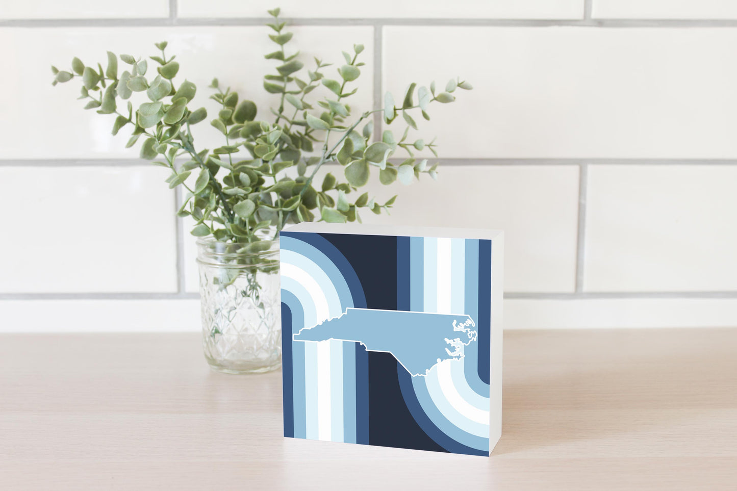 Blue Shades North Carolina State Retro Thick Lines | Wood Block | Eaches | Min 4