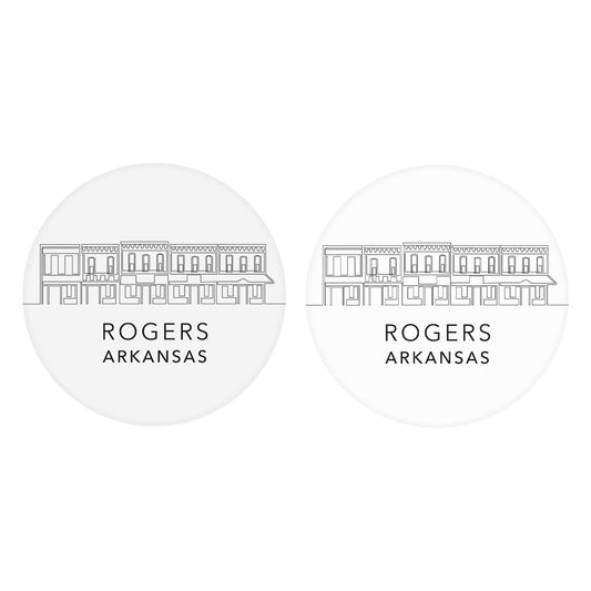Minimalist B&W Arkansas Rogers Skyline State | Absorbent Car Coasters | Set of 2 | Min 4
