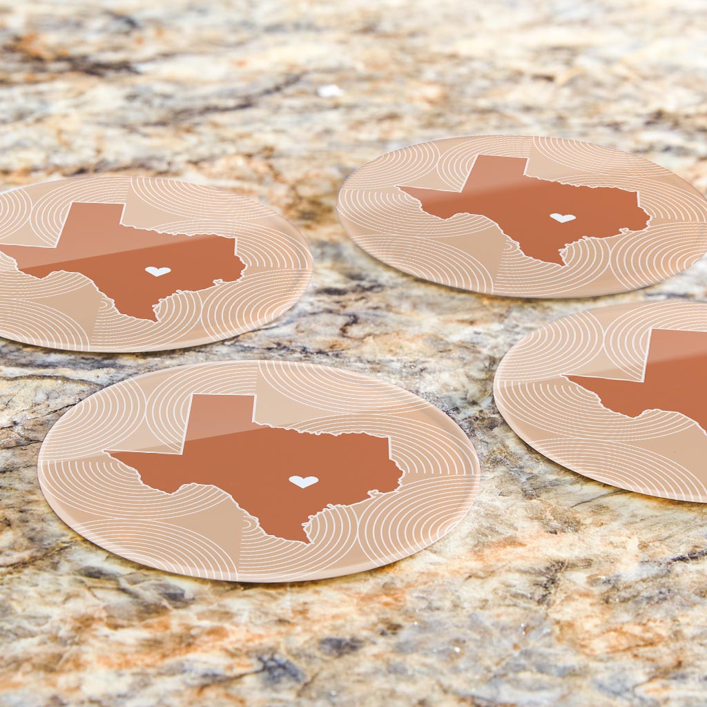 Modern Minimalist Texas Austin Heart | Hi-Def Glass Coasters | Set of 4 | Min 2