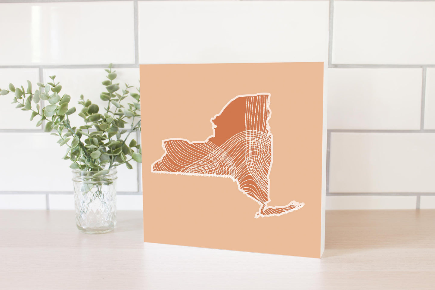 Modern Minimalist New York State Fluid Lines Light | Wood Block | Eaches | Min 2
