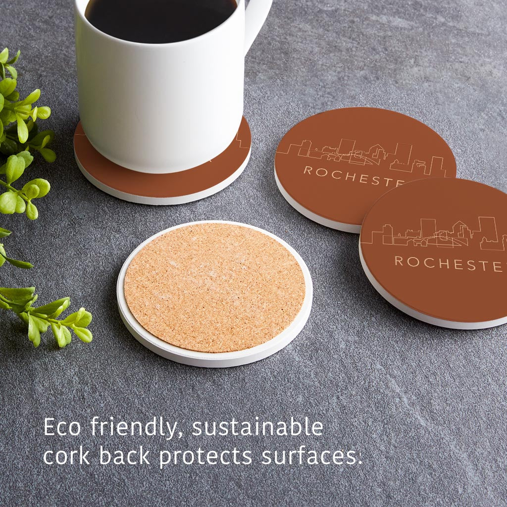 Modern Minimalist New York Rochester Skyline | Absorbent Coasters | Set of 4 | Min 2
