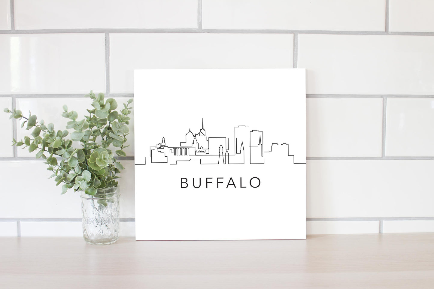Minimalistic B&W New York Buffalo Skyline | Wood Sign | Eaches | Min 2