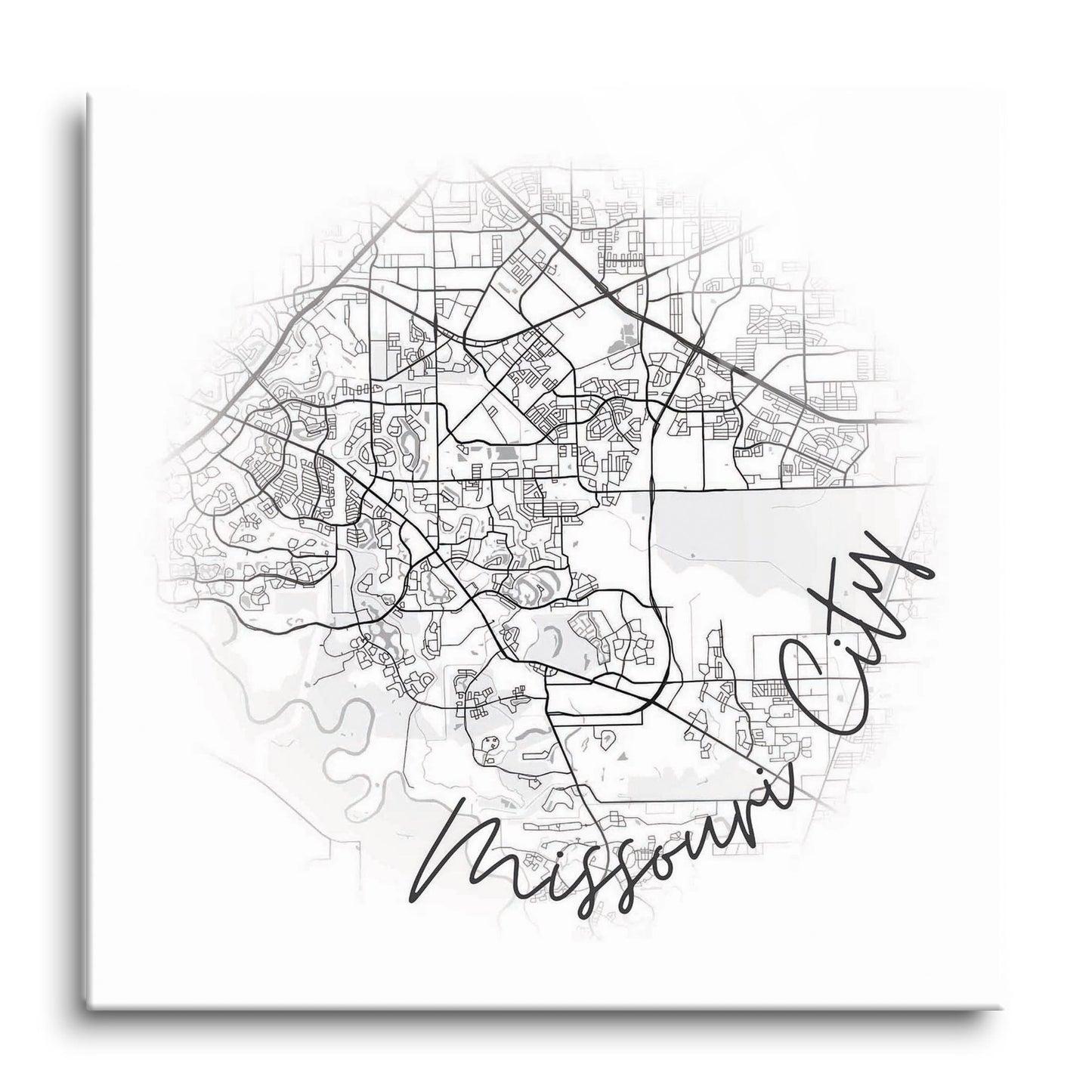 Minimalistic B&W Texas Missouri City Circle Map | Hi-Def Glass Art | Eaches | Min 1