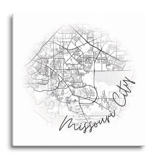 Minimalistic B&W Texas Missouri City Circle Map | Hi-Def Glass Art | Eaches | Min 1