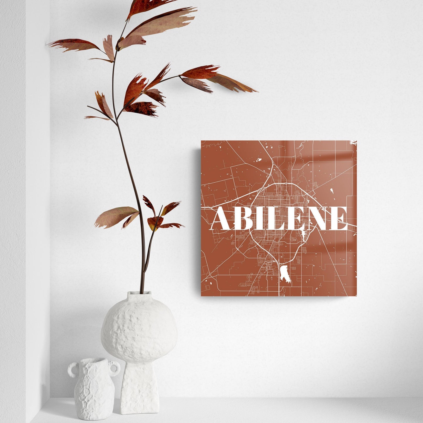 Modern Minimalist Texas Abilene Map | Hi-Def Glass Art | Eaches | Min 2