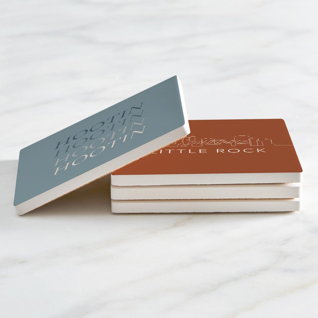 Modern Minimalist Arkansas Skyline Hootin Hollerin | Absorbent Coasters | Set of 4 | Min 2