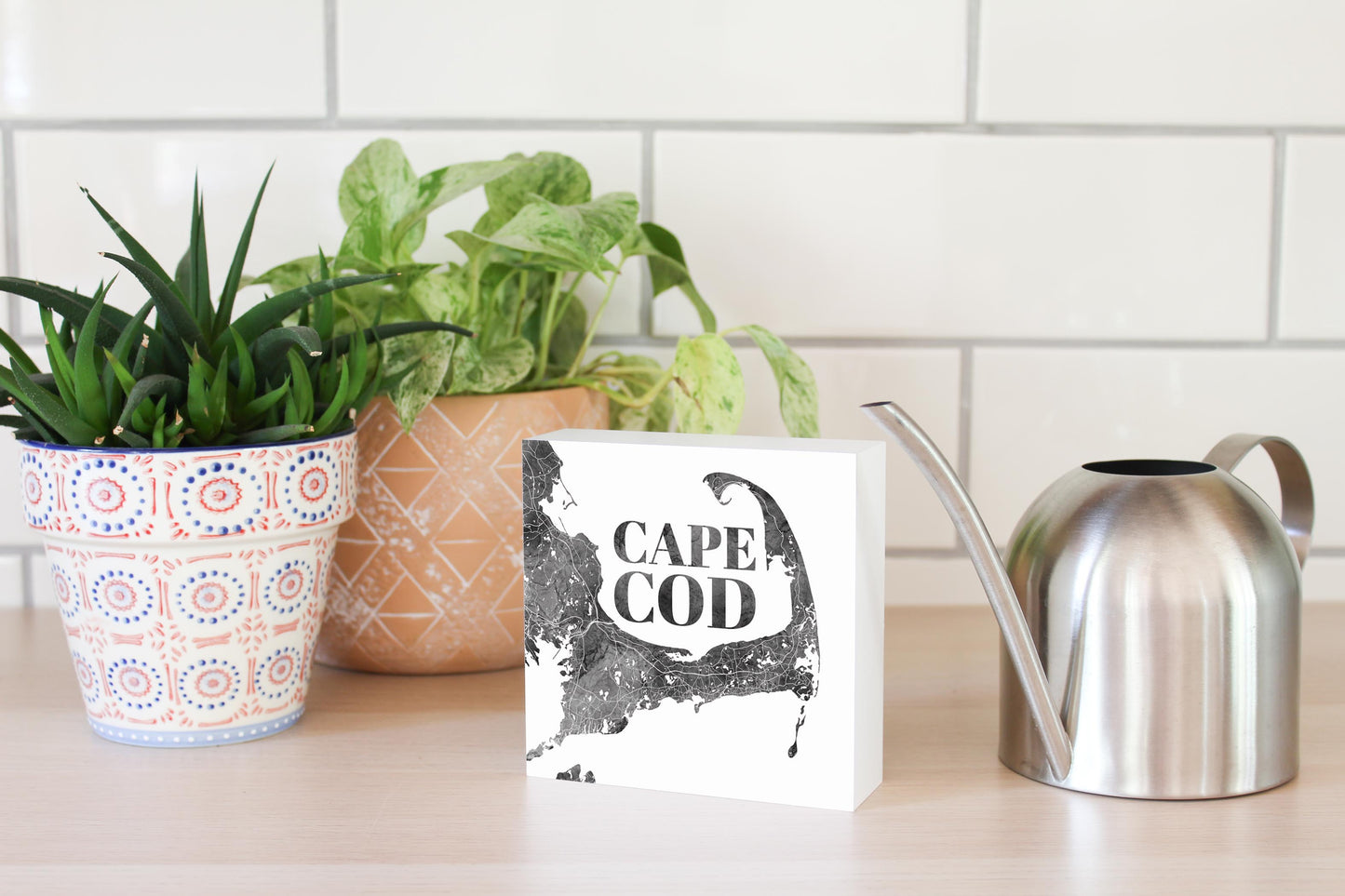Minimalistic B&W Cape Cod Map | Wood Block | Eaches | Min 4