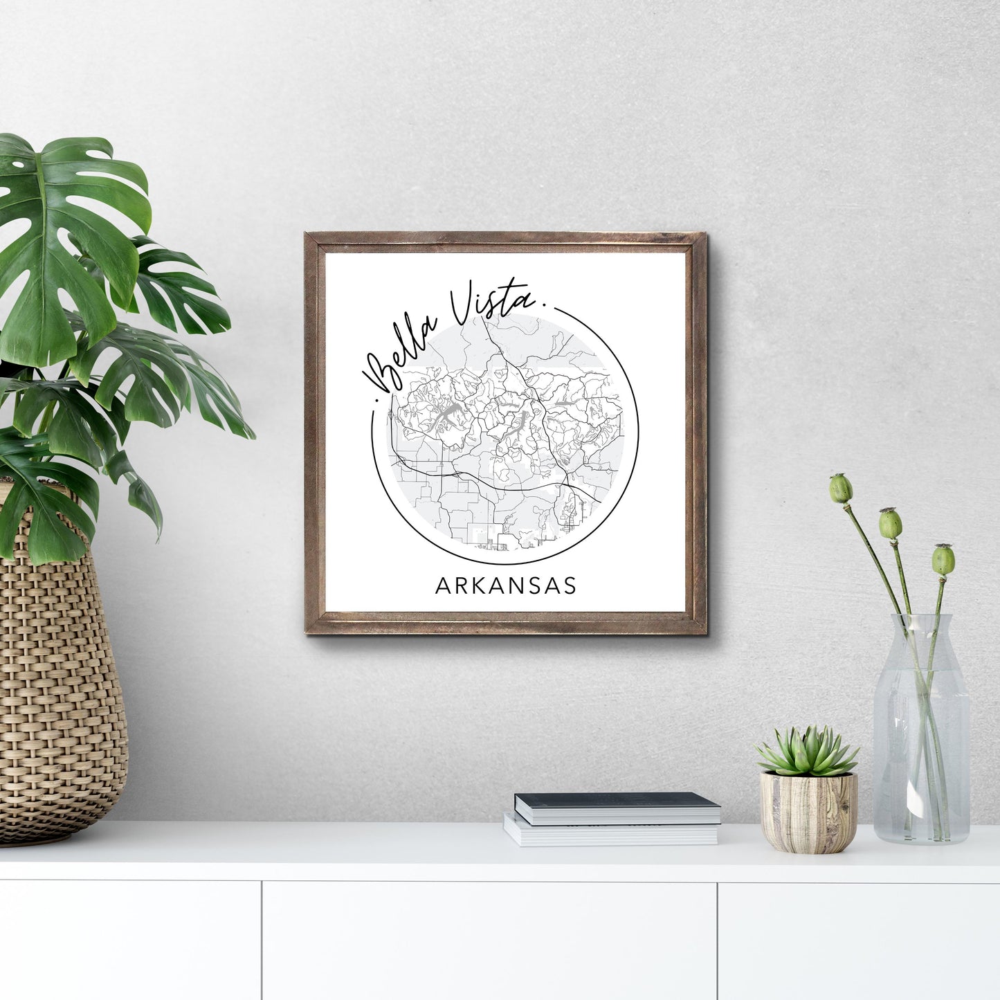 Minimalist B&W Arkansas Bella Vista Circle Map State | Wood Sign | Eaches | Min 1